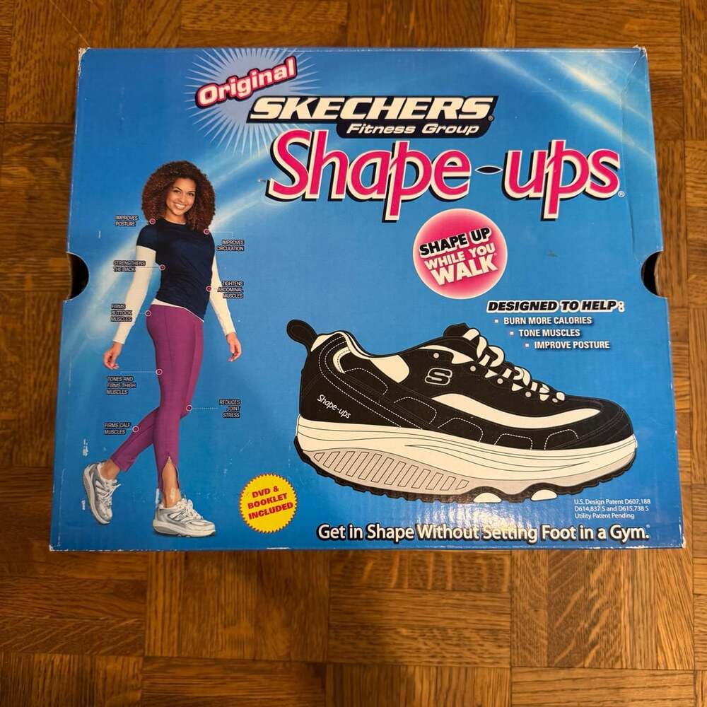 VTG Original Skechers Shape-Ups Silver White Walking Shoes Box DVD Size 10